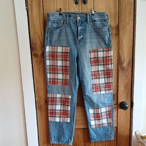 J Crew 90s Classic Jean With Snowy Stewart Tartan Patches - 30